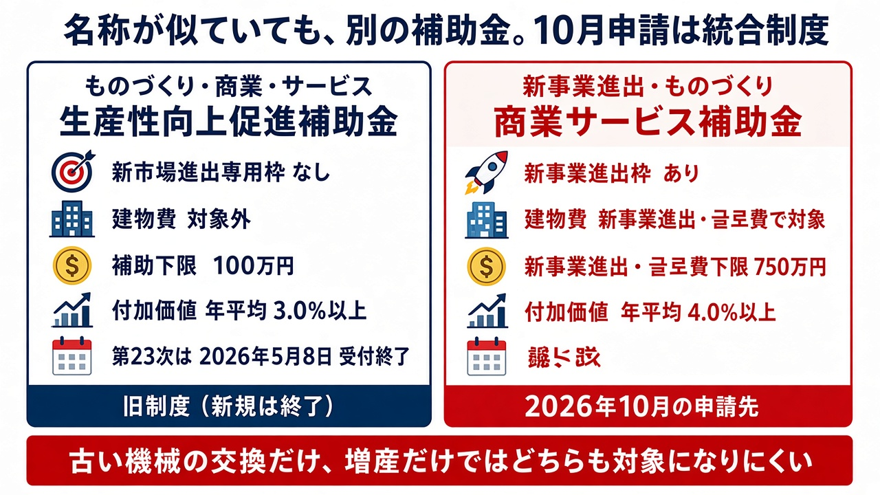 「ものづくり・商業・サービス生産性向上促進補助金」との違い