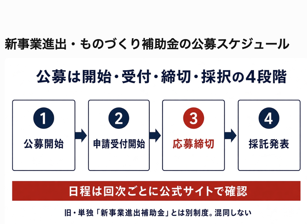 新事業進出・ものづくり補助金の公募スケジュール